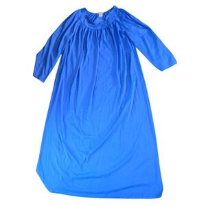 Shadowline Blue Floral Embroidered Long Sleeve Nightgown Nylon Womens 1XL *READ*
